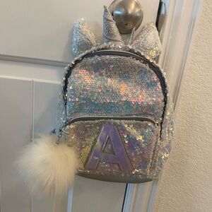 Justice Silver Sequin Unicorn Kids Mini Backpack